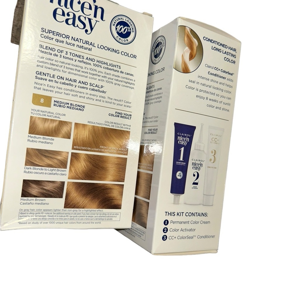 Lot of 2 new in box Clairol Nice'n Easy Perm Hair Dye 8 Medium Blonde Hair Color - Picture 2 of 2